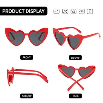 YOSHYA Clout Goggle Heart Sunglasses Vintage Cat Eye Mod Style Retro Kurt Cobain Glasses (Red Grey)