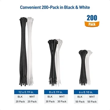 200-Pack Self-Locking Cable Ties in Various Sizes