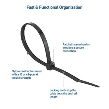 200-Pack Self-Locking Cable Ties in Various Sizes