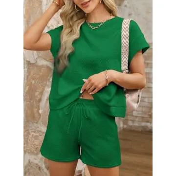 Dokotoo Workout Sets For Women Short Sleeve Sweatshirts Sweatpants With Pockets Summer Outfits 2025 Spring Casual Cute Valentines Pajamas For Women Green Small