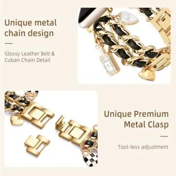 DaQin Stylish Metal Band Compatible with Apple Watch Band for Women 40mm 38mm 41m 42mm,Pretty Chain Replacement Strap with Apple Watch Accessories Charms for iWatch Band Series 10 9 8 7 6 5 4 3 2 1 SE