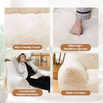 Cvortll Bean Bag Chair with Ottoman, Armrest Bean Bag Chair with Filler, Ultra Soft Fluffy Faux Fur Bean Bag Chair with Foot Rest, Plush Lazy Sofa with Foot Stool for Living Room, Dorm