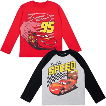 Disney Pixar Cars Lightning McQueen Tow Mater Toddler Boys 2 Pack Long Sleeve T-Shirts Red/Grey Heat...