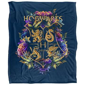 Harry Potter Hogwarts Multi-Colored Floral Crest Officially Licensed Silky Touch Super Soft Throw Bl...