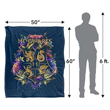 Harry Potter Hogwarts Multi-Colored Floral Crest Officially Licensed Silky Touch Super Soft Throw Blanket 50" x 60"