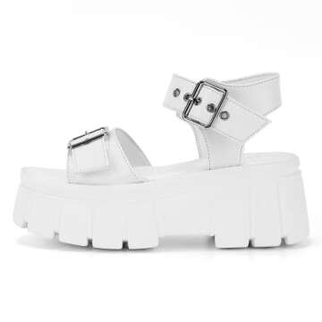 TIANXICO Women's Chunky Platform Sandals,Lug Sole Goth Sandals Open Toe Punk White Platform Sandals With Multi Buckle (LILU3-WH US7)