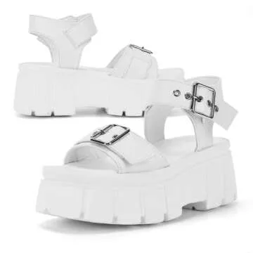 TIANXICO Women's Chunky Platform Sandals,Lug Sole Goth Sandals Open Toe Punk White Platform Sandals With Multi Buckle (LILU3-WH US7)