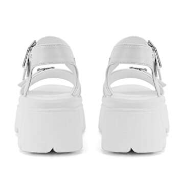 TIANXICO Women's Chunky Platform Sandals,Lug Sole Goth Sandals Open Toe Punk White Platform Sandals With Multi Buckle (LILU3-WH US7)