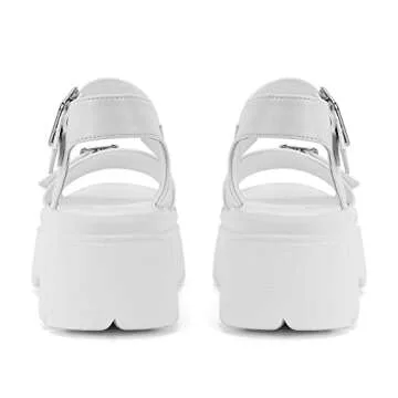 TIANXICO Women's Chunky Platform Sandals,Lug Sole Goth Sandals Open Toe Punk White Platform Sandals With Multi Buckle (LILU3-WH US7)
