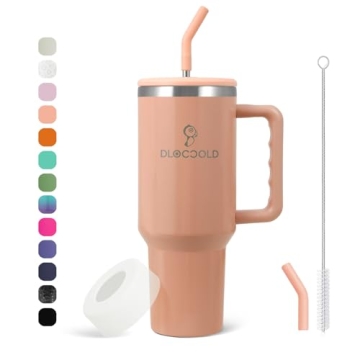 DLOCCOLD 40 oz Tumbler with Handle, Straw & Lid, Insulated Double Walled Stainless Steel Tumbler, Re...