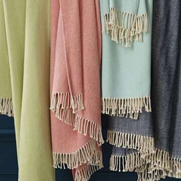 Sferra Celine Herringbone 100% Cotton Throw Blanket - Aqua