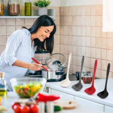 4 Pieces Silicone Ladles for Cooking - 4 Colors Middle Soup Ladle Spoon Heat Resistant Kitchen Ladle Spoons, Cooking and Serving Spoon for Soup Sauce Chili Gravy Salad Canning Pouring