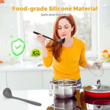 4 Pieces Silicone Ladles for Cooking - 4 Colors Middle Soup Ladle Spoon Heat Resistant Kitchen Ladle Spoons, Cooking and Serving Spoon for Soup Sauce Chili Gravy Salad Canning Pouring