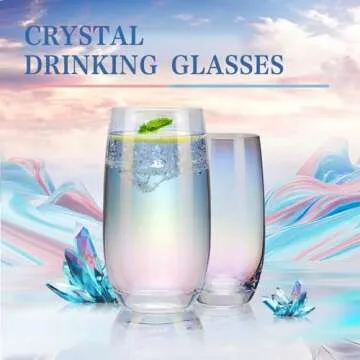 CUKBLESS Iridescent Drinking Glasses Set of 6 ，Crystal Highball Water Glasses，Glass Cups for Water, Juice, Beverage, Mojito，13 Oz