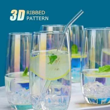 CUKBLESS Iridescent Drinking Glasses Set of 6 ，Crystal Highball Water Glasses，Glass Cups for Water, Juice, Beverage, Mojito，13 Oz