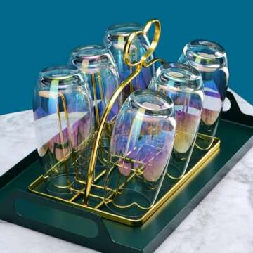 CUKBLESS Iridescent Drinking Glasses Set of 6 ，Crystal Highball Water Glasses，Glass Cups for Water, Juice, Beverage, Mojito，13 Oz