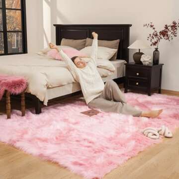 Ashler faux fur rug, Fluffy Shaggy Area Rug Ultra Soft 3 x 5 Feet Rectangle Fur Rug Pink Fuzzy Rug M...
