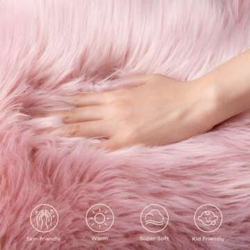 Ashler faux fur rug, Fluffy Shaggy Area Rug Ultra Soft 3 x 5 Feet Rectangle Fur Rug Pink Fuzzy Rug Machine Washable Shag Rug, Nursery Decor Throw Rugs for Bedroom, kids room, Living Room