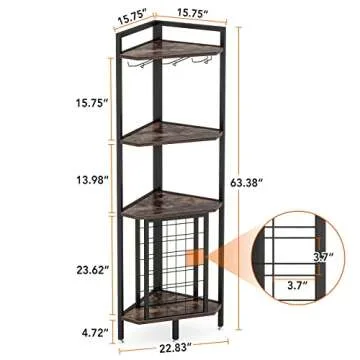 Tribesigns Corner Wine Rack with Glass Holder and Storage Shelves, 4 Tier Corner Bar Corner Wine Cabinet, Industrial Corner Wine Shelf for Living Room, Small Space (Brown)