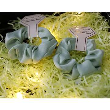 Hasoar Satin Scrunchies, 8 Count Light Sage green - Bridesmaid Hair Ties for Bachelorette Party Favors or Bridesmaid Gifts, Soft and Stretchable Hair Scrunchies with Diamond Shaped Card