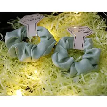 Hasoar Satin Scrunchies, 8 Count Light Sage green - Bridesmaid Hair Ties for Bachelorette Party Favors or Bridesmaid Gifts, Soft and Stretchable Hair Scrunchies with Diamond Shaped Card