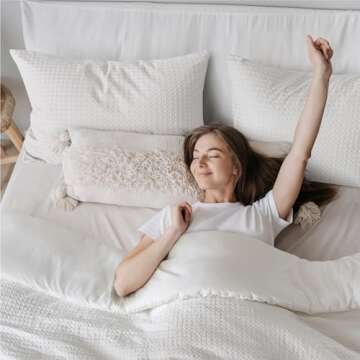 White Waffle Weave Comforter Set Queen Size - Soft Neutral Textured Waffle Comforter, All Season Lightweight Breathable Ivory Bedding Set, 3 Pieces Including 1 Comforter and 2 Pillow Shams