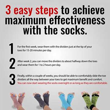 Foot Alignment Socks with Toe Separators by My Happy Feet | for Men or Women | Charcoal (Medium)