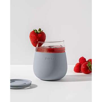 W&P Porter Wine Cocktail Glass w/ Protective Silicone Sleeve | Slate 15 Ounces | On-the-Go | Reusable | Portable | Dishwasher Safe