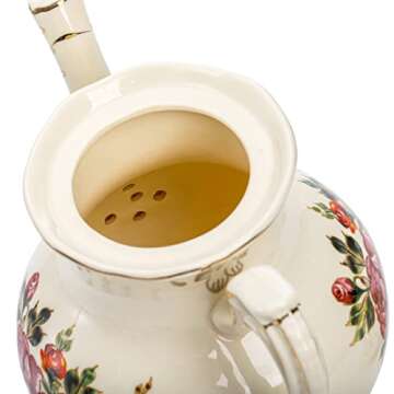 Okllen Vintage Floral Teapot with Gold Leaf Edge - 29 Oz