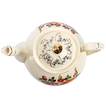 Okllen Vintage Floral Teapot with Gold Leaf Edge - 29 Oz