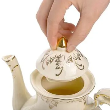 Okllen Vintage Floral Teapot with Gold Leaf Edge - 29 Oz