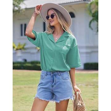 Ekouaer Pajamas for Women Button Up Lounge Set Waffle Knit Loungewear Short Sleeve Pjs 2 Piece Sleepwear Shorts Set Gray Green