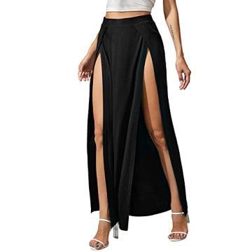 Verdusa Women's High Split Flowy Maxi Skirt in Black