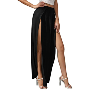 Verdusa Women's High Split Flowy Maxi Skirt in Black