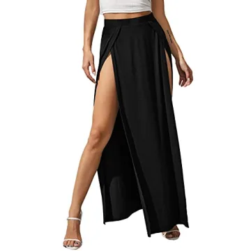 Verdusa Women's High Split Flowy Maxi Skirt in Black