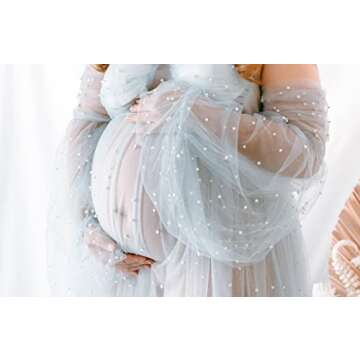 Molisa Pearl Maternity Dress for Photoshoot Off Shoulder Tulle Robe Long Babyshower Bridal Pregnancy...