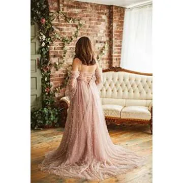 Molisa Pearl Maternity Dress Off Shoulder Tulle Robe