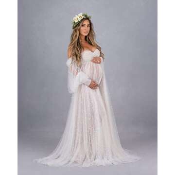 Molisa Pearl Maternity Dress Off Shoulder Tulle Robe