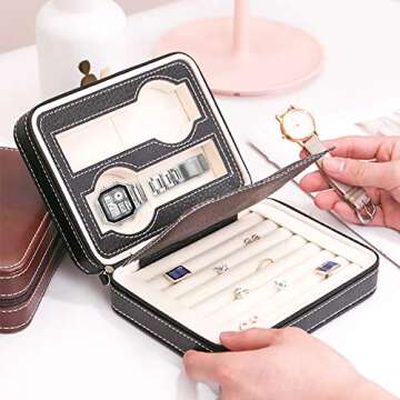 Homeater 2 Slot Watch Box Portable Travel Zipper Case Collector Storage Jewelry Storage Box (Black)