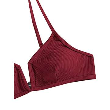 ZAFUL Women's High Cut Bikini Sets Ribbed V-Wire Cami Bikini Two Piece Swimsuit (1-Red Wine, M)