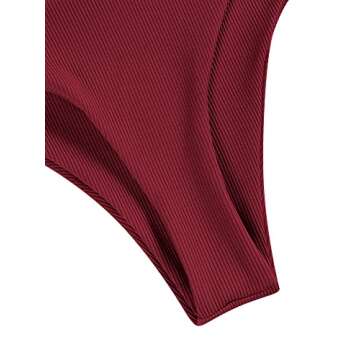 ZAFUL Women's High Cut Bikini Sets Ribbed V-Wire Cami Bikini Two Piece Swimsuit (1-Red Wine, M)