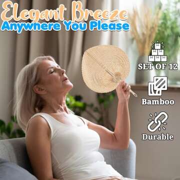 Fun Express Bamboo Fans Handheld - 12 Natural Hand Fan Bamboo Raffia Fans for Luau and Tropical Part...