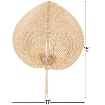 Fun Express Bamboo Fans Handheld - 12 Natural Hand Fan Bamboo Raffia Fans for Luau and Tropical Parties - Party Comfort Essential, Stay Cool in Style, Beat The Heat with Bamboo Raffia Hand Fans Bulk