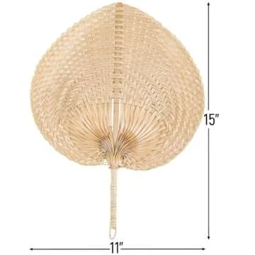 Fun Express Bamboo Fans Handheld - 12 Natural Hand Fan Bamboo Raffia Fans for Luau and Tropical Parties - Party Comfort Essential, Stay Cool in Style, Beat The Heat with Bamboo Raffia Hand Fans Bulk