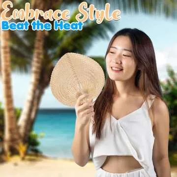 Fun Express Bamboo Fans Handheld - 12 Natural Hand Fan Bamboo Raffia Fans for Luau and Tropical Parties - Party Comfort Essential, Stay Cool in Style, Beat The Heat with Bamboo Raffia Hand Fans Bulk