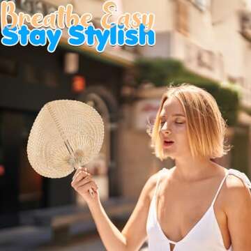 Fun Express Bamboo Fans Handheld - 12 Natural Hand Fan Bamboo Raffia Fans for Luau and Tropical Parties - Party Comfort Essential, Stay Cool in Style, Beat The Heat with Bamboo Raffia Hand Fans Bulk