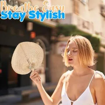 Fun Express Bamboo Fans Handheld - 12 Natural Hand Fan Bamboo Raffia Fans for Luau and Tropical Parties - Party Comfort Essential, Stay Cool in Style, Beat The Heat with Bamboo Raffia Hand Fans Bulk