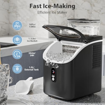 Electactic Countertop Ice Cube Maker with External Water Tank – 34Lbs/Day, Portable, Compact, Auto...