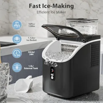 Electactic Countertop Ice Cube Maker with External Water Tank – 34Lbs/Day, Portable, Compact, Auto...