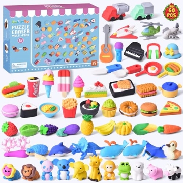 Erasers for Kids,60 PCS Cute Erasers for Kids, Fun Mini 3D Puzzle Take Apart Erasers Bulk,Desk Pets ...